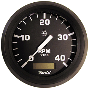 BOATZON | Faria Euro Black 4' Tachometer w/Hourmeter (4000 RPM) (Diesel)(Mech. Takeoff & Var. Ratio Alt.)
