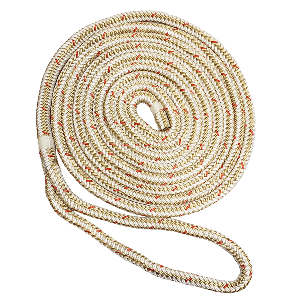 BOATZON | New England Ropes 5/8' x 25' Nylon Double Braid Dock Line - White/Gold w/Tracer